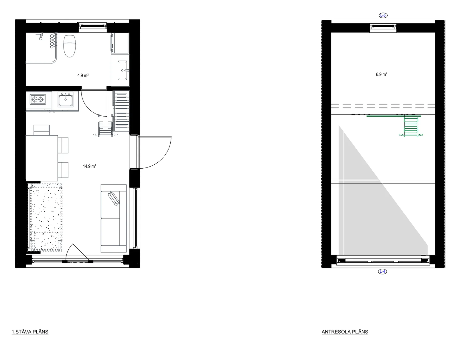 20 m² ar Mansarda stāvu plānojums