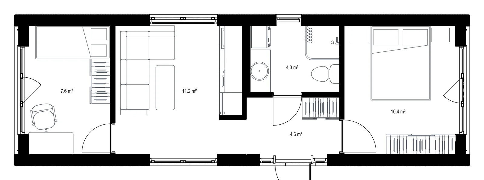 38 m² ar divām guļamistabām plānojums